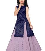 Kids Blue Indo And Lavender Lehenga Choli For Girls 