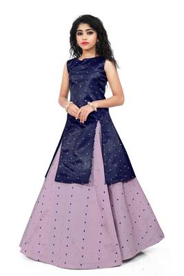 Kids Blue Indo And Lavender Lehenga Choli For Girls  2