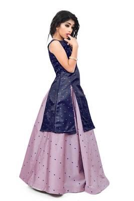 Kids Blue Indo And Lavender Lehenga Choli For Girls  3