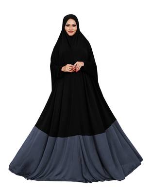 JSDC Plain Umbrella Long Flairs Style Hosiery Lycra Women Abaya Burkha Burqa (Black Grey) 4