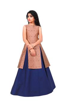 Kids Brown Indo With Blue Lehenga For Girls