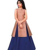 Kids Brown Indo With Blue Lehenga For Girls
