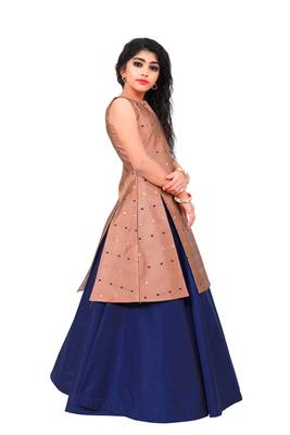 Kids Brown Indo With Blue Lehenga For Girls 3