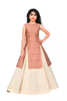 Kids Brown Indo And Cream Lehenga Choli For Girls