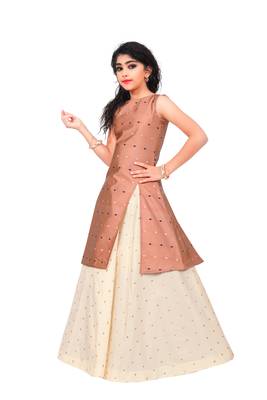 Kids Brown Indo And Cream Lehenga Choli For Girls 2