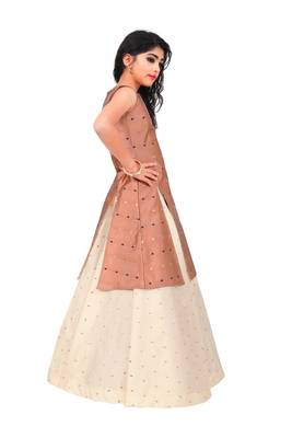 Kids Brown Indo And Cream Lehenga Choli For Girls 3