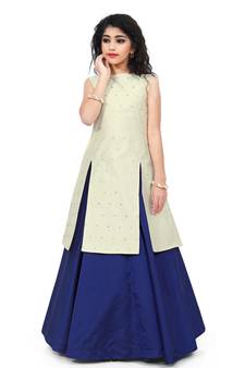 Kids Cream Indo And Blue Lehenga Choli For Girls