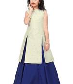Kids Cream Indo And Blue Lehenga Choli For Girls