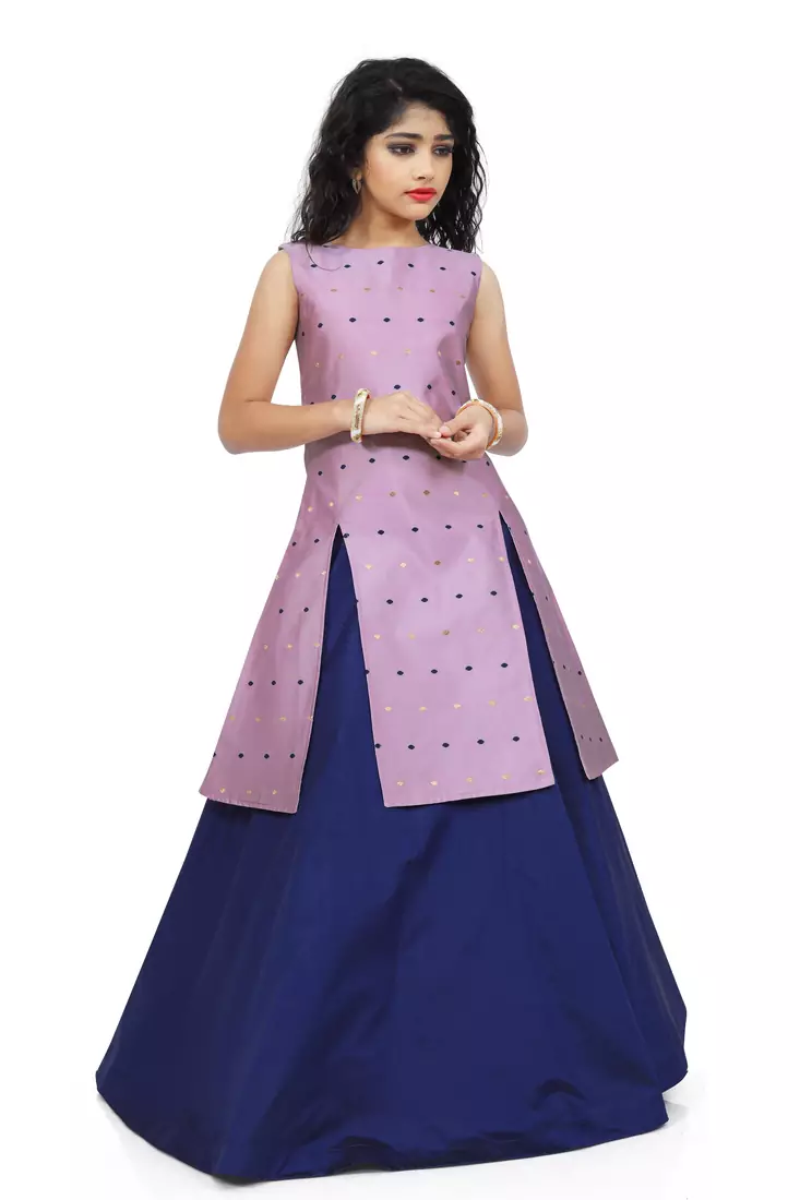 Lavender Indo With Blue Lehenga Choli For Girls