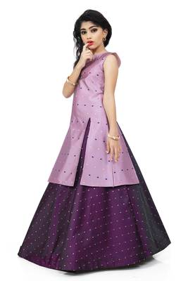 Lavender Indo With Maroon Lehenga For Girls 2