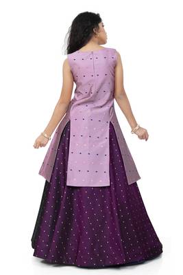Lavender Indo With Maroon Lehenga For Girls 4