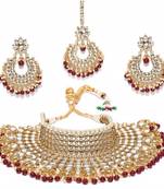 Traditional Kundan & Pearl Studded Bridal Choker Necklace Jewellery Set for Women (K7085)
