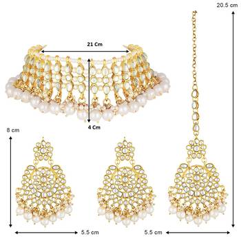 Traditional Kundan & Pearl Studded Choker Necklace Jewellery Set For Women  3