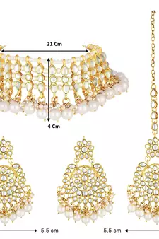 Traditional Kundan & Pearl Studded Choker Necklace Jewellery Set For Women 