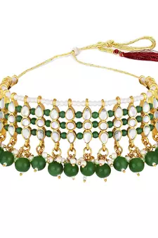 Traditional Kundan & Pearl Studded Choker Necklace Jewellery Set For Women 