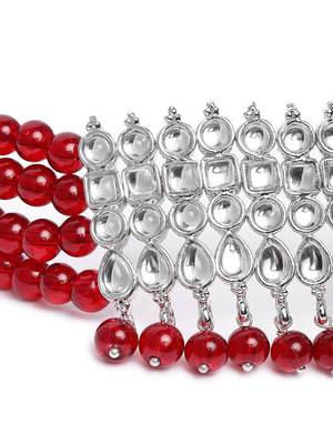 Rhodium Plated Ethnic Indian Traditional Kundan & Pearl Choker Necklace Jewellery Set for Women  3