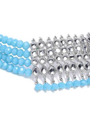 Rhodium Plated Ethnic Indian Traditional Kundan & Pearl Choker Necklace Jewellery Set for Women (K7083ZSB) 3