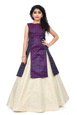 Kids Maroon Indo With Cream Lehenga Choli For Girls 1