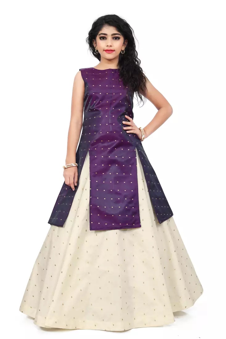 Kids Maroon Indo With Cream Lehenga Choli For Girls