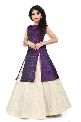 Kids Maroon Indo With Cream Lehenga Choli For Girls 2