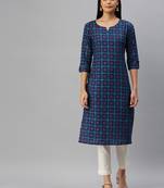 Navy-Blue Printed Cotton Cotton-Kurtis