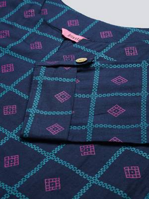 Navy-Blue Printed Cotton Cotton-Kurtis 5