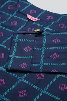 Navy-Blue Printed Cotton Cotton-Kurtis