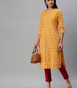 Mustard Printed Cotton Cotton-Kurtis