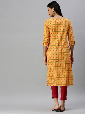 Mustard Printed Cotton Cotton-Kurtis 2