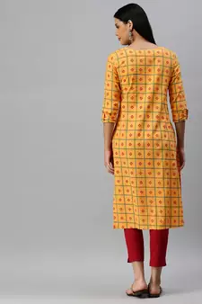 Mustard Printed Cotton Cotton-Kurtis