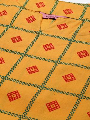 Mustard Printed Cotton Cotton-Kurtis 5