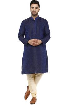 Blue embroidered jaquard kurta-pajama