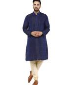 Blue embroidered jaquard kurta-pajama
