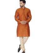 Brown embroidered jaquard kurta-pajama