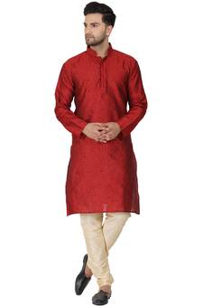 Red Jacquard Embroidered Sherwani
