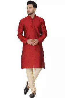 Red embroidered jaquard kurta-pajama