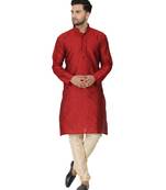 Red Jacquard Embroidered Sherwani