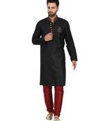 Black embroidered art silk kurta-pajama