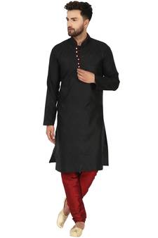 Black embroidered art silk kurta-pajama