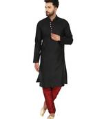 Black embroidered art silk kurta-pajama