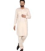 Beige plain cotton kurta-pajama