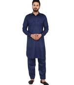 Blue plain cotton kurta-pajama