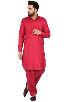 Red plain cotton kurta-pajama