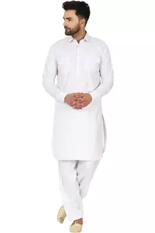 White plain cotton kurta-pajama