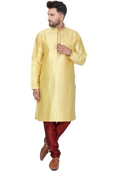 Gold embroidered jaquard kurta-pajama