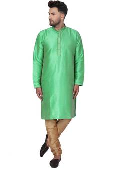 Green embroidered jaquard kurta-pajama