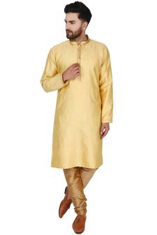 Beige embroidered jaquard kurta-pajama
