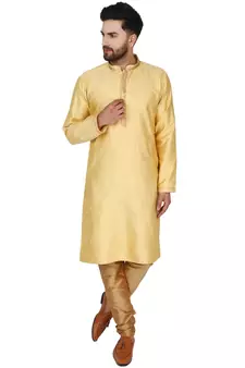 Beige embroidered jaquard kurta-pajama
