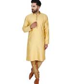 Beige embroidered jaquard kurta-pajama