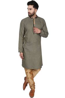 Black embroidered jaquard kurta-pajama